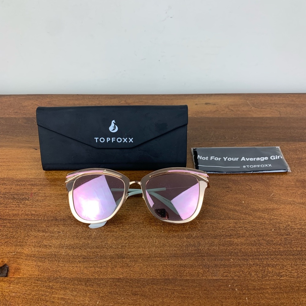 Candy Rose Gold Sunglasses Cat Eye By TopFoxx UV 400 Womens With Case - Used